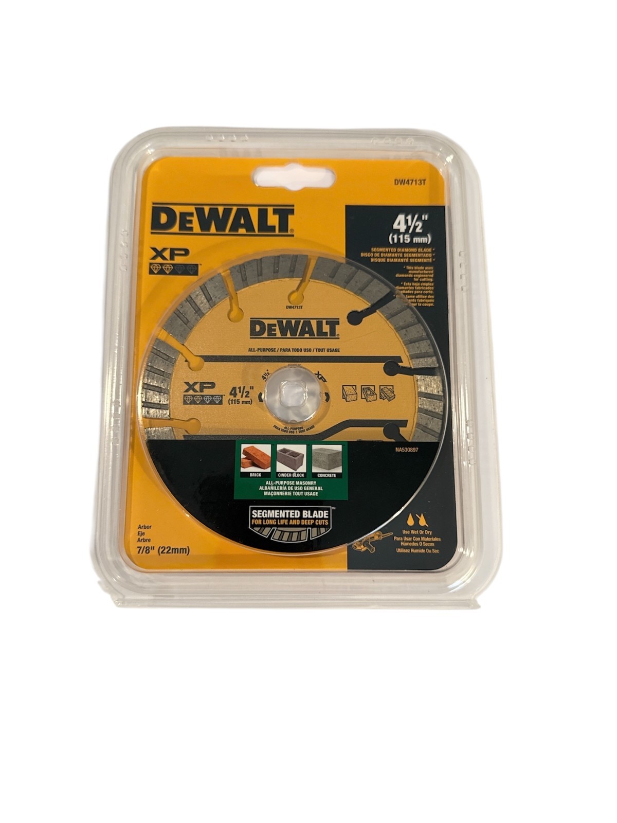 Dewalt DW4713T Diamond Saw Blade Wet Dry Cutting Segmented 4 1/2"