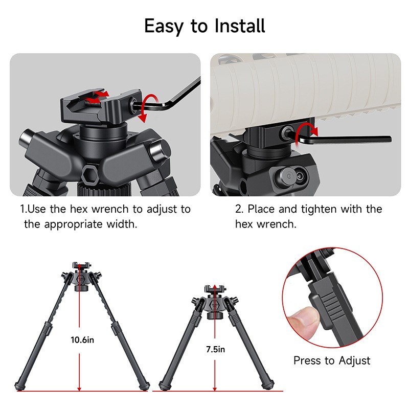 Tactical Adjustable Bipod Rustproof Structure, US Stock Shipping For Outdoor