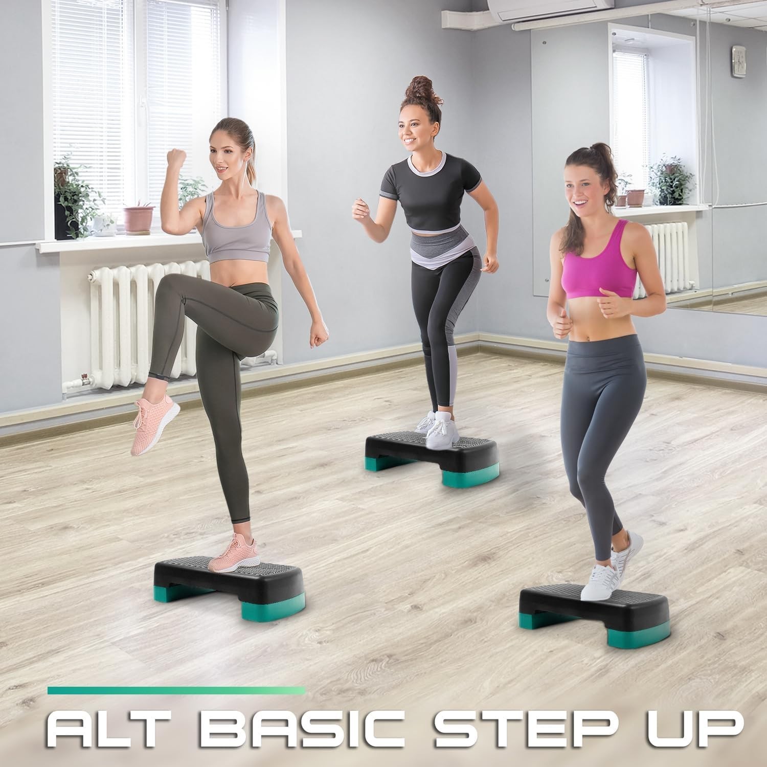 18.9" Aerobic Exercise Step Platform with 2 Risers, Adjustable Height Workout...
