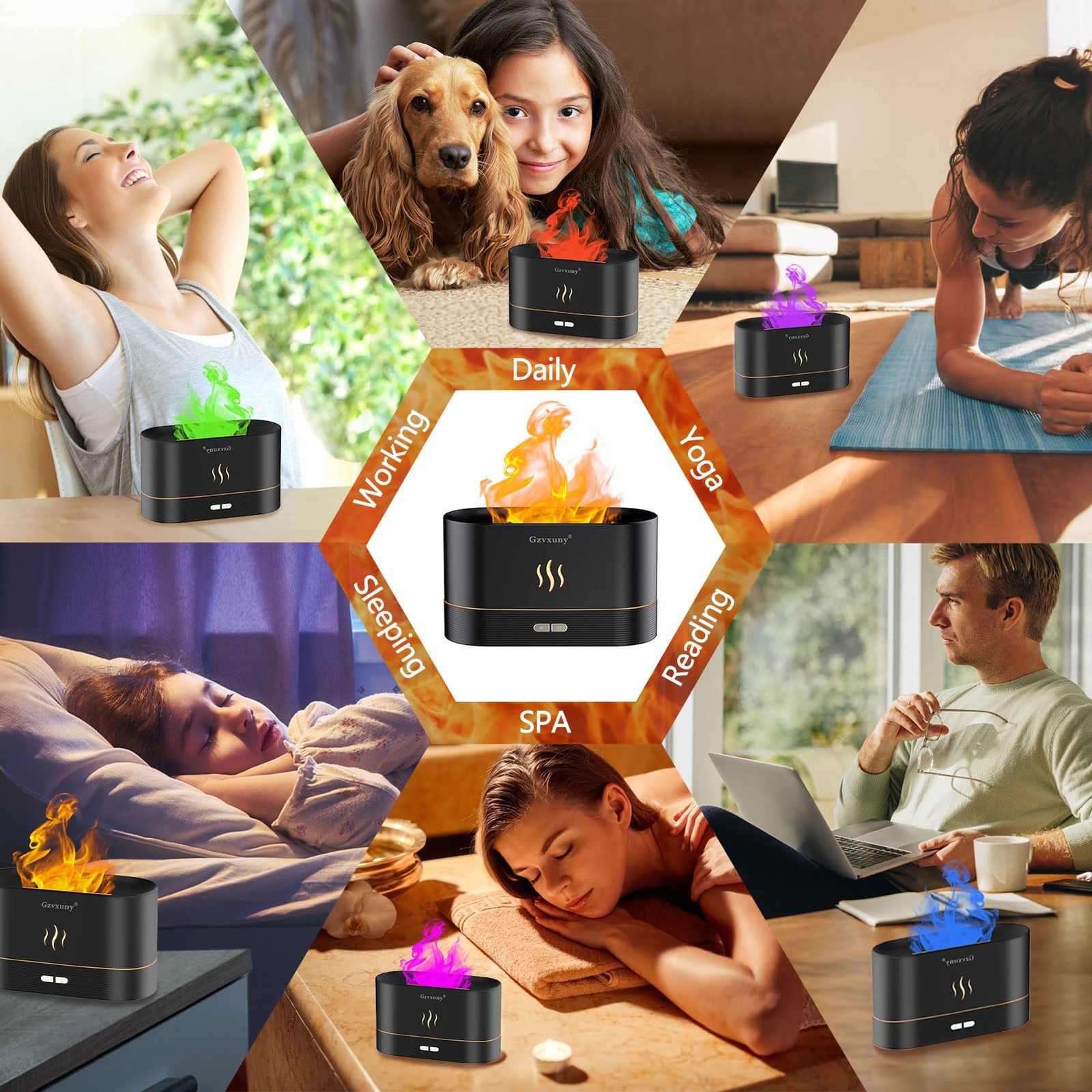 Flame Essential Oil Diffuser, Upgrade 7 Colour Lights Large, Black