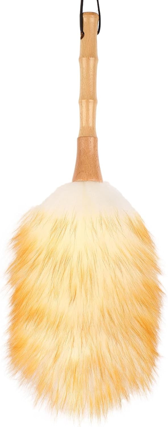Lambswool Duster W/ Solid Wooden Handle,Leather Hang Strap,Comfortable Grips