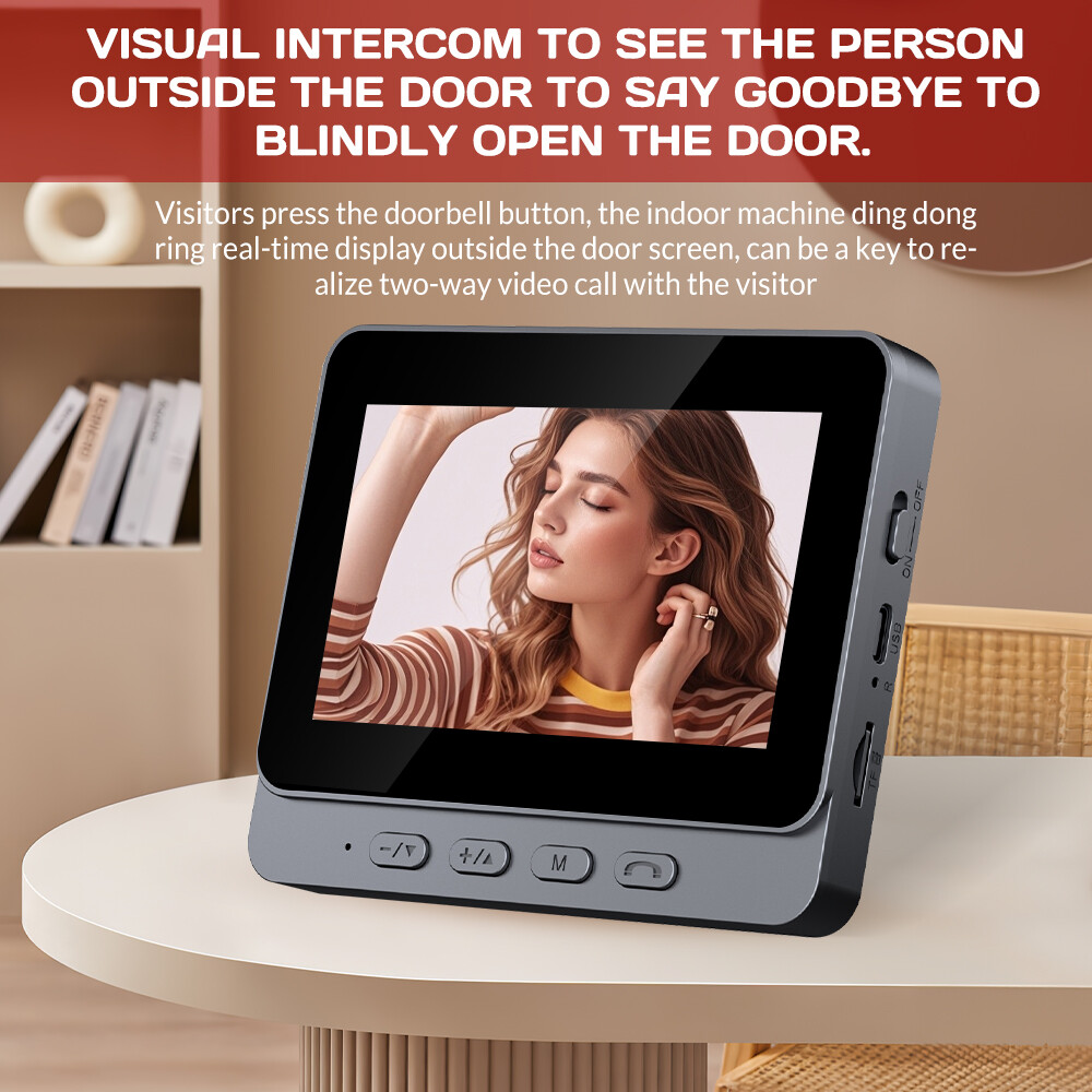Wireless Intercom Doorbell HD Night Vision 4.3in lPS Screen Visual Camera