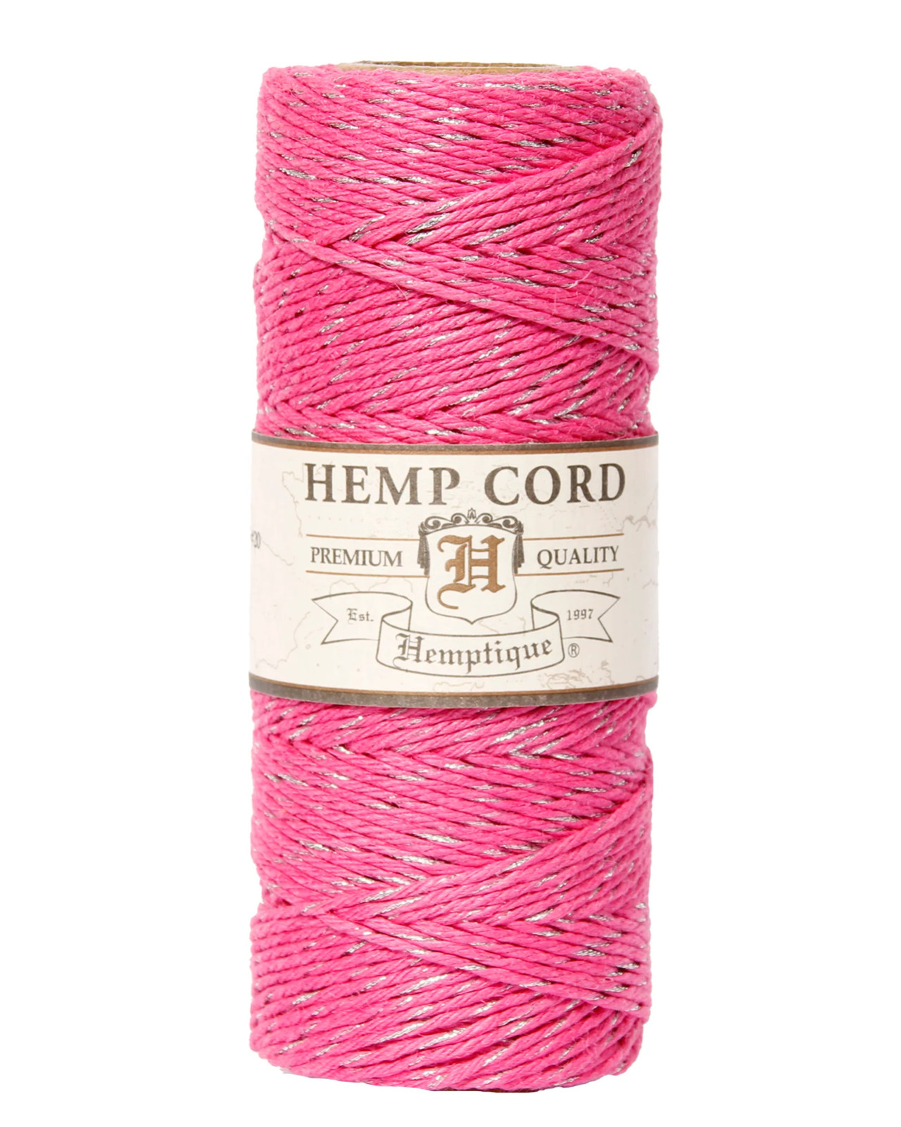 Hemptique #20 (1mm) Metallic Hemp Cord for Crafting, Macramé, Jewelry - Pnk/Silv