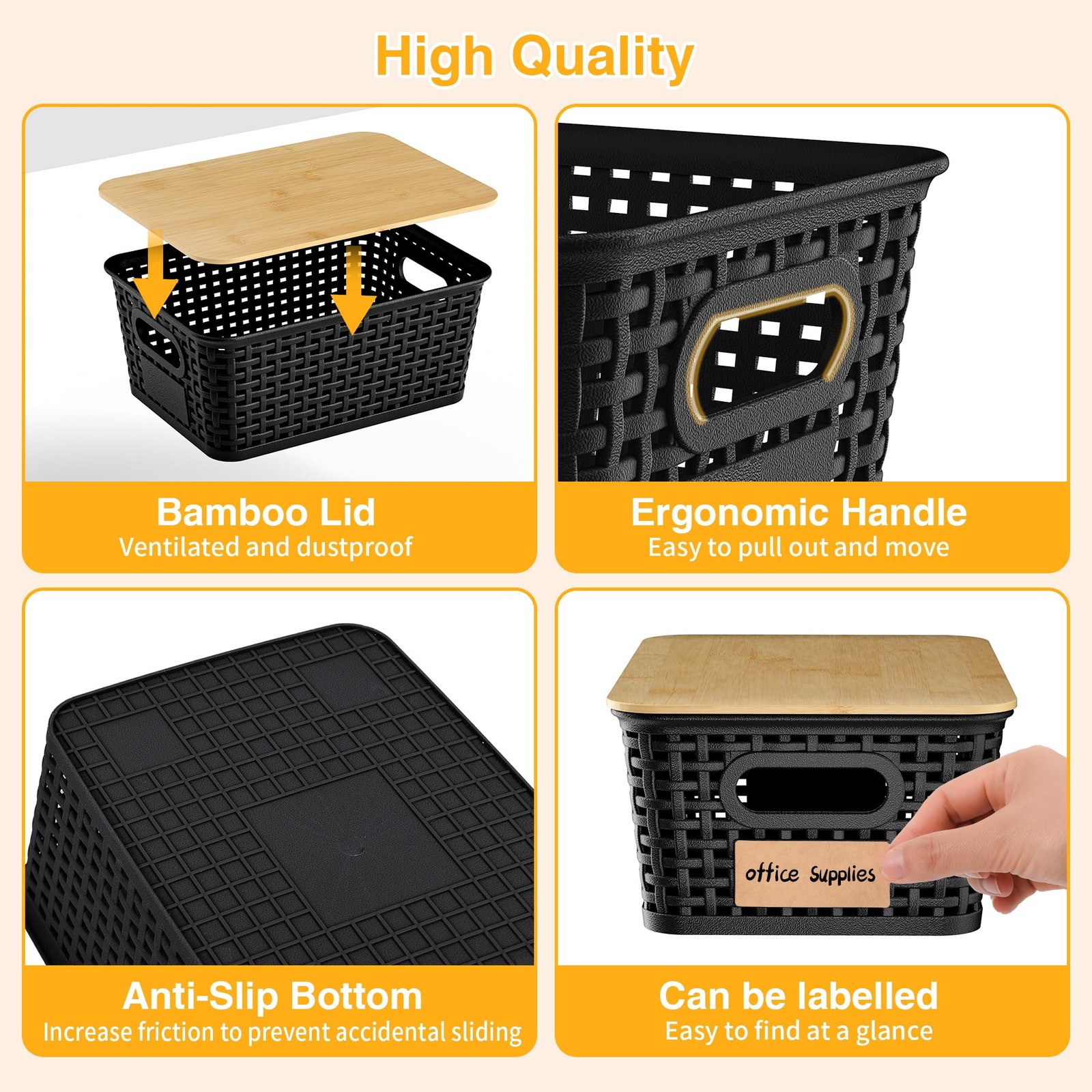 Plastic Storage Baskets with Lids and Labels, Stackable Storage Containers, S...