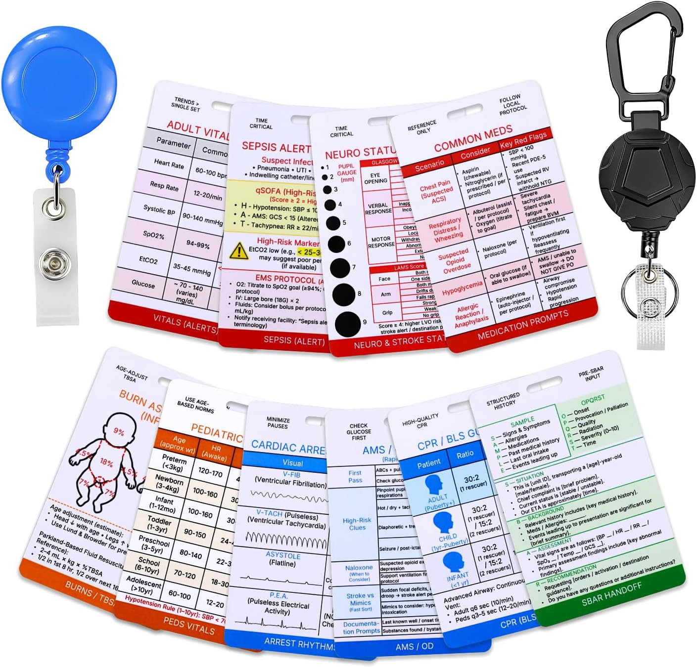 EMT Badge Cards Quick Reference - 10PCS Double-Sided Field Cards with 2 Badge Re