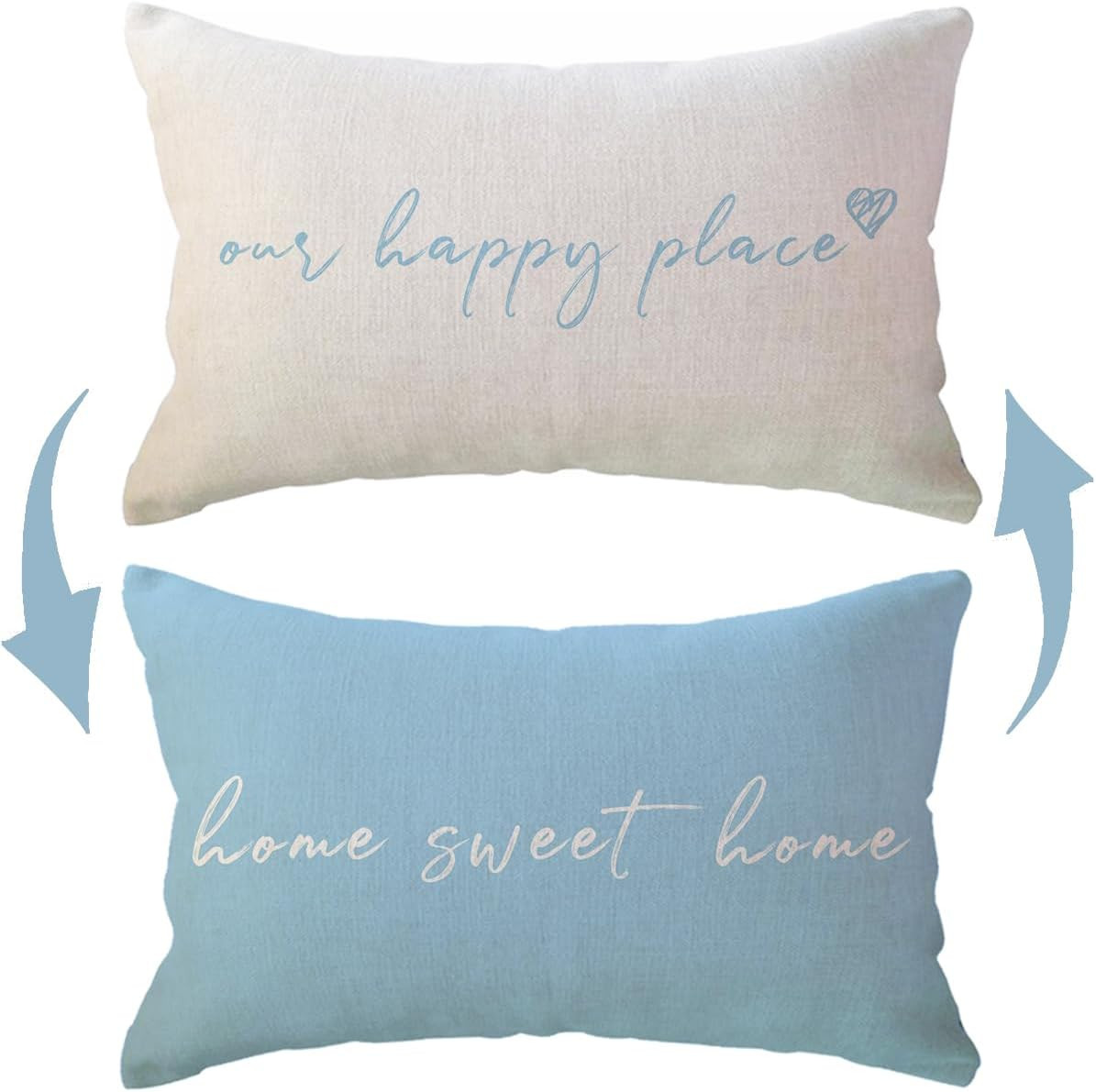 Our Happy Place Reversible Throw Pillow Covers 12 x 20 Inch Home Sweet Home Doub