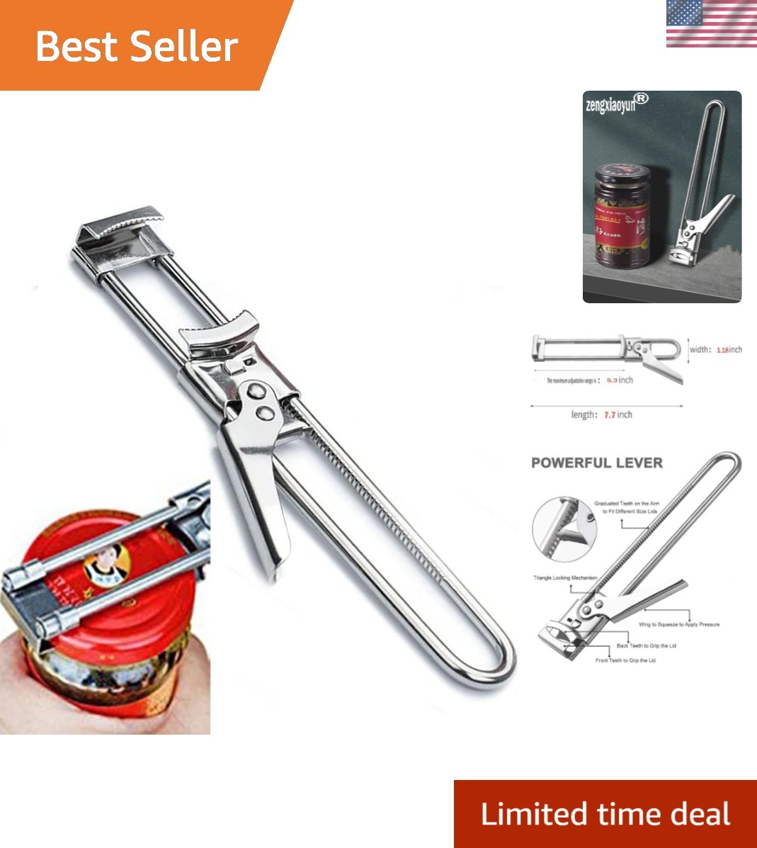 Multifunctional Manual Can Opener: Stainless Steel and Adjustable Design