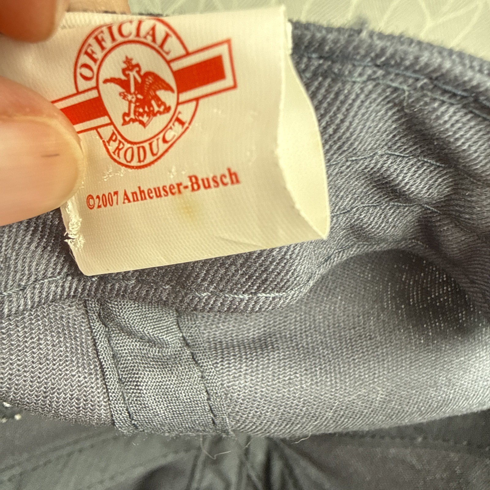 BUDWEISER White Red Shield Logo on Navy Hat Cap Cotton Hook Loop White Bill Edge