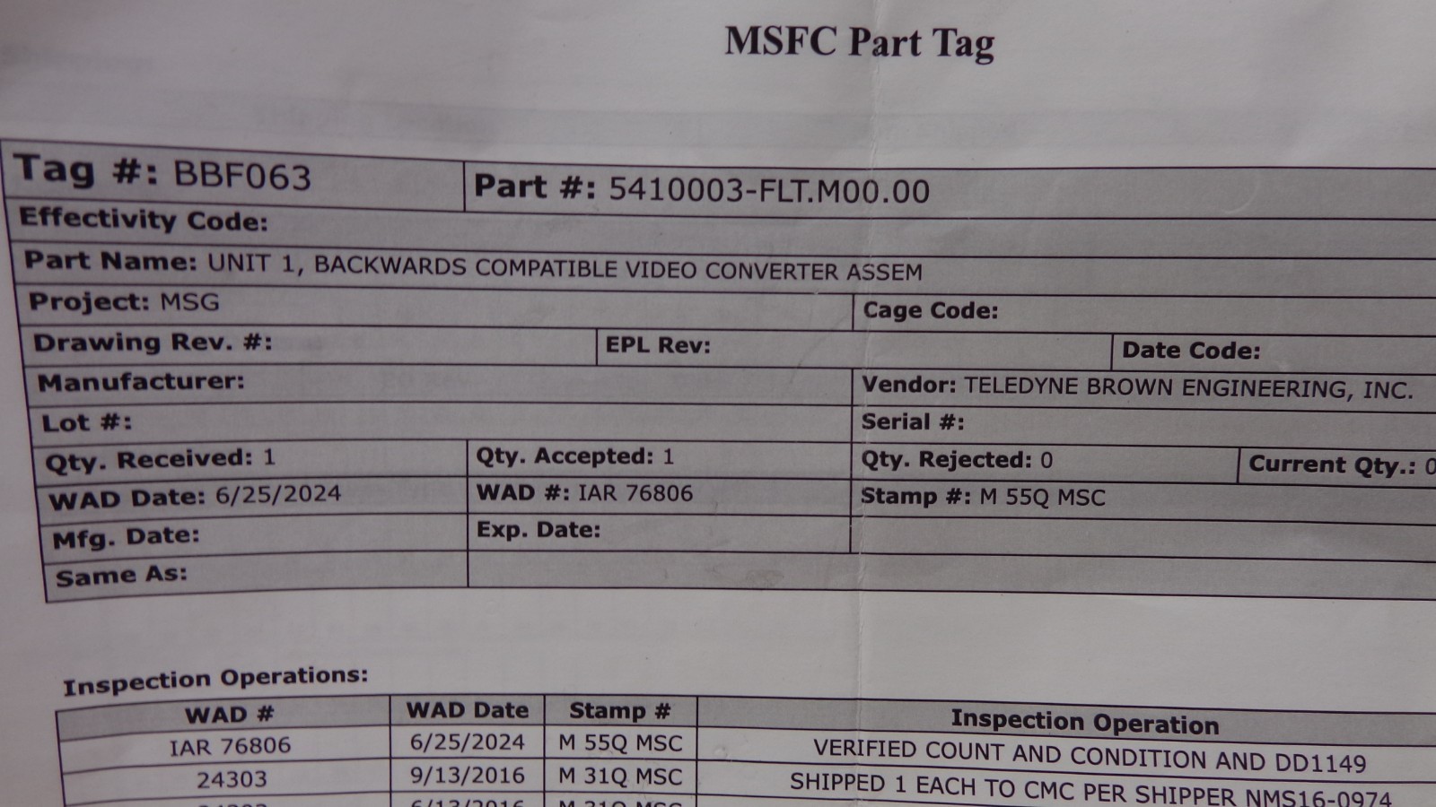 TEC MASTER MSG VIDEO CONVERTER, BACKWARDS COMPATABLE VIDEO CONVERTOR, SpaceX 30