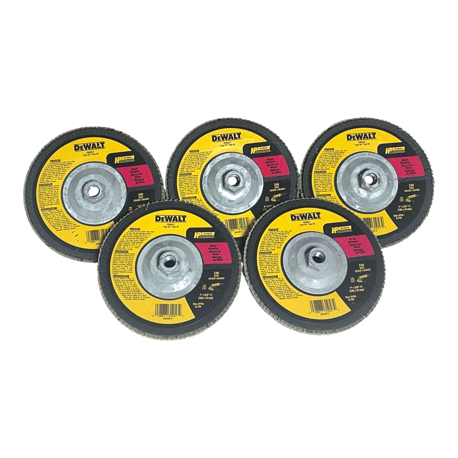 (5) DEWALT DW8327 7-Inch by 5/8-Inch-11 40 Grit Zirconia Angle Grinder Flap Disc