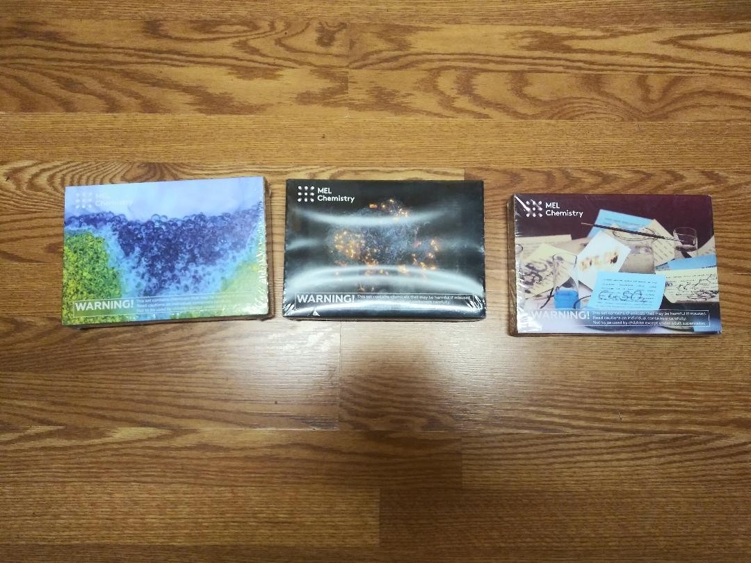 3 MEL Chemistry Science Kits Pure Water, But will it burn, Chemistry For Spies
