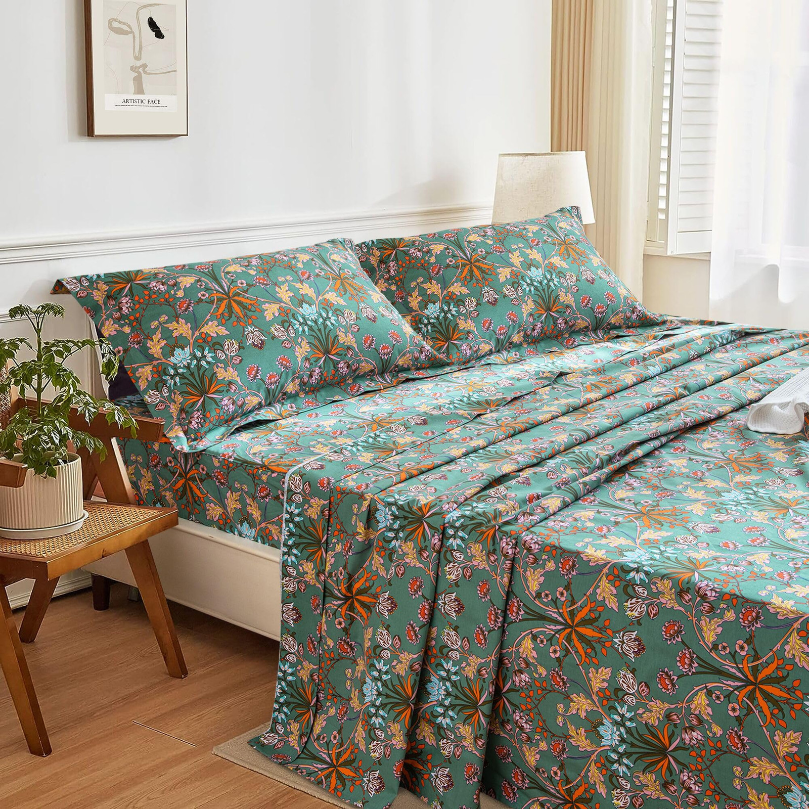 100% Cotton Floral Queen Sheets Deep Pocket, Vibrant Paisley Flowers Printed ...