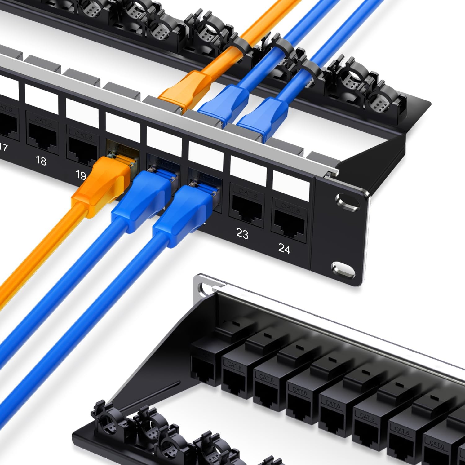 24 Port Cat6 Keystone Patch Panel 1U UTP Smart Cable Management 19" Rack