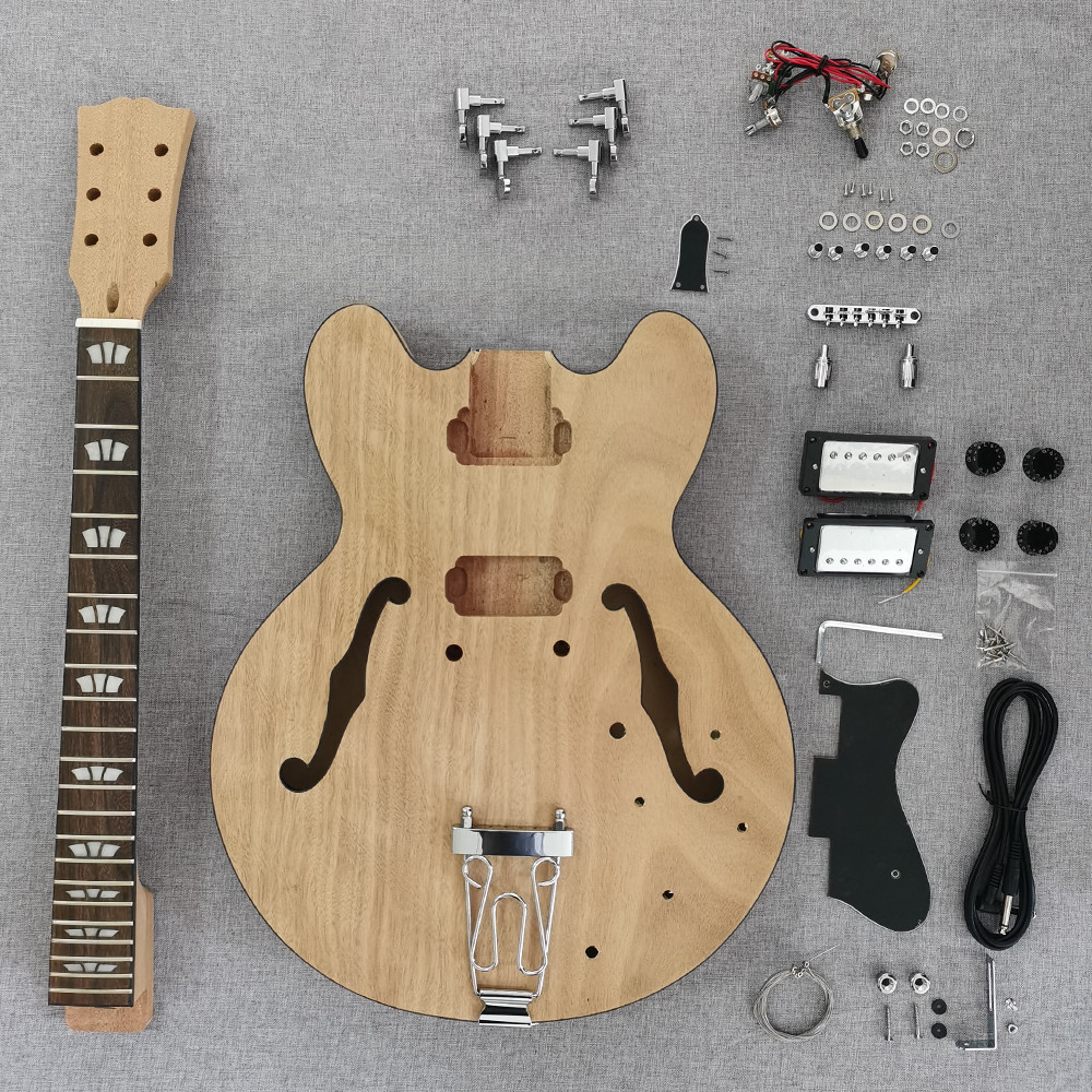 Unfinish 335 DIY Electric Guitar Kit F Hole Mahogany Body Rosewood FB CR part