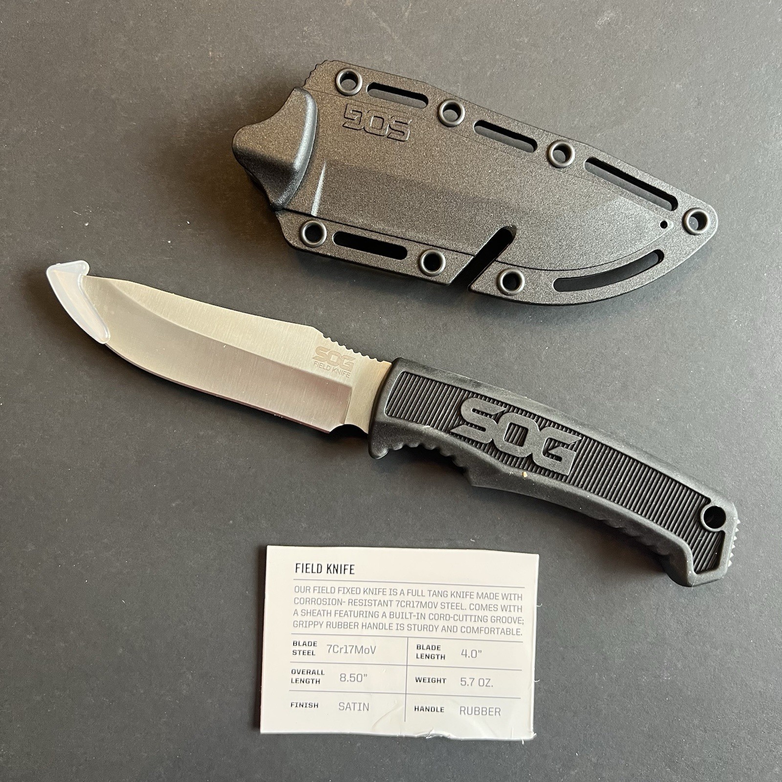 SOG FK1001-CP Field Knife Fixed 4" Satin Plain Blade, Thermoplastic Handles