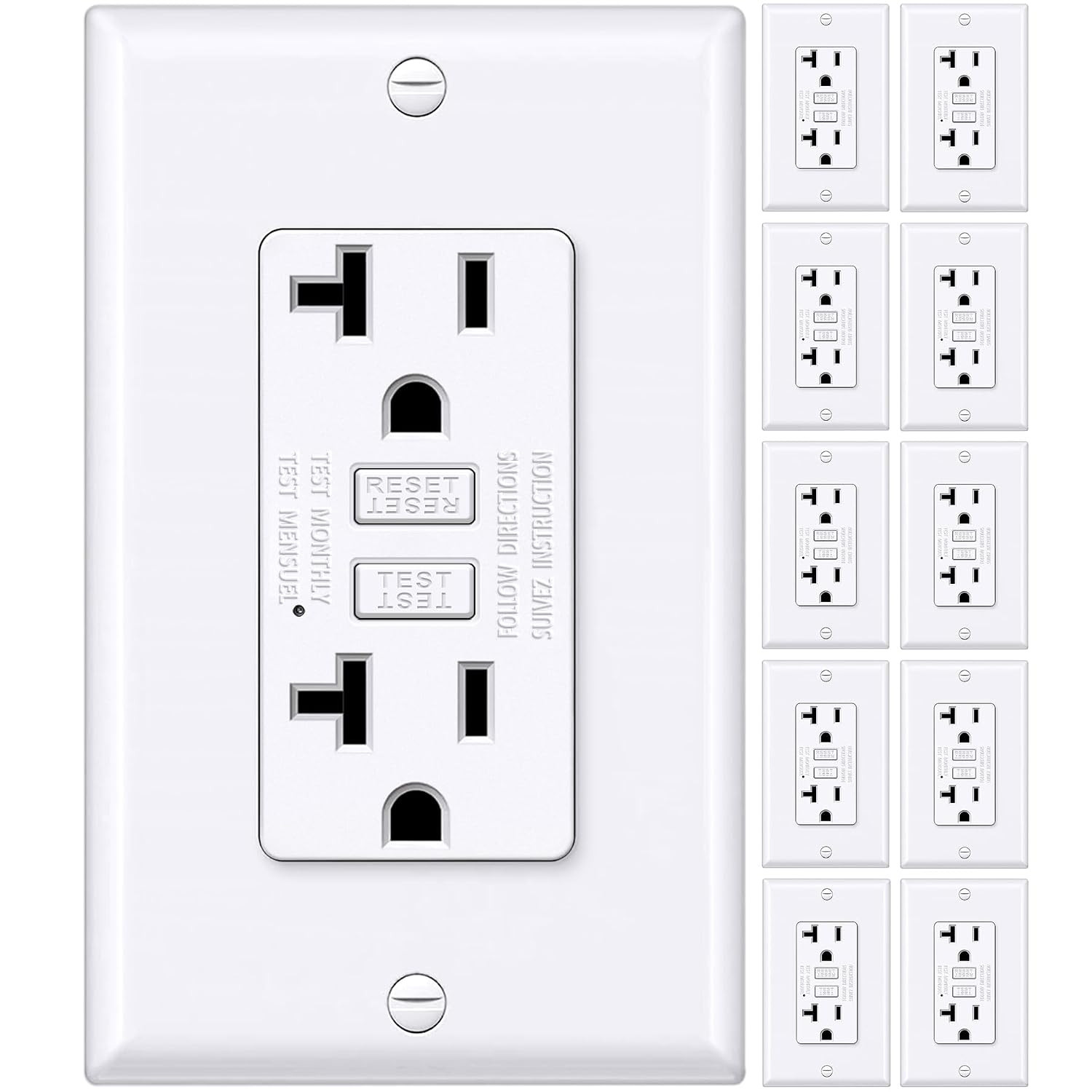 GFCI Outlet 20 Amp with Thinner Design 10 Pack, GFI Electrical Outlet with LED I