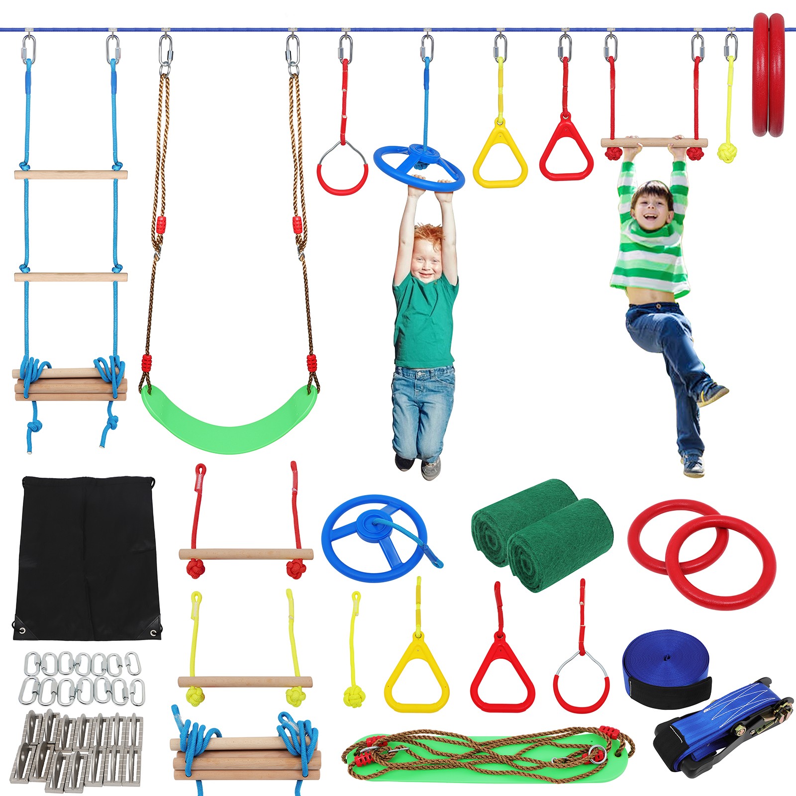 55FT Ninja Warrior Obstacle Course for Kids with 12 Obstacle Course Accessories