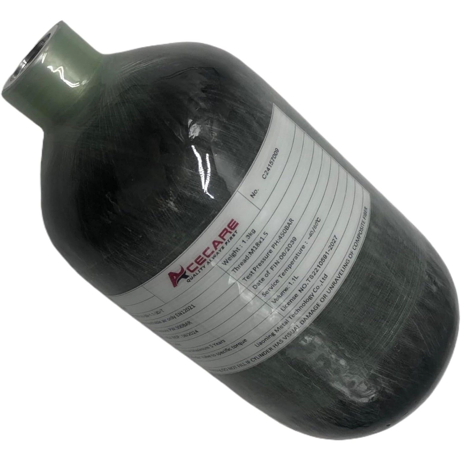 Acecare Carbon Fiber Air Tank 1.1L/ 300bar Extra Lite PCP Paintball Tank CE