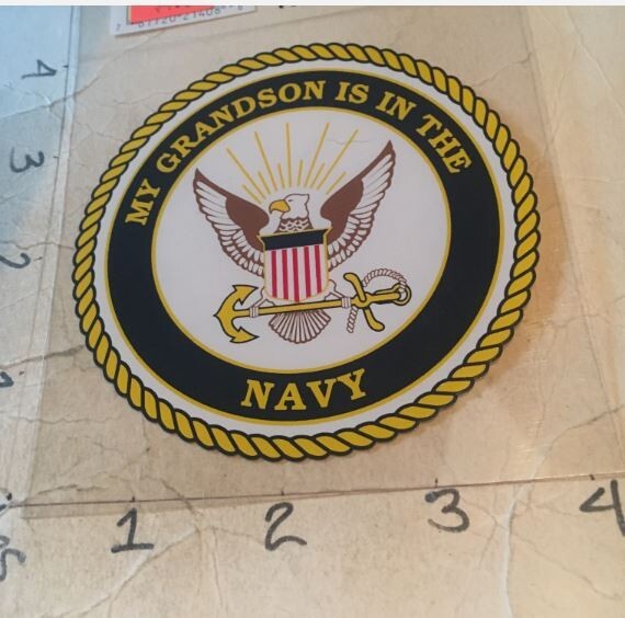 USN " MY GRANDSON IS IN THE NAVY " round Window Decal (Applied outside)