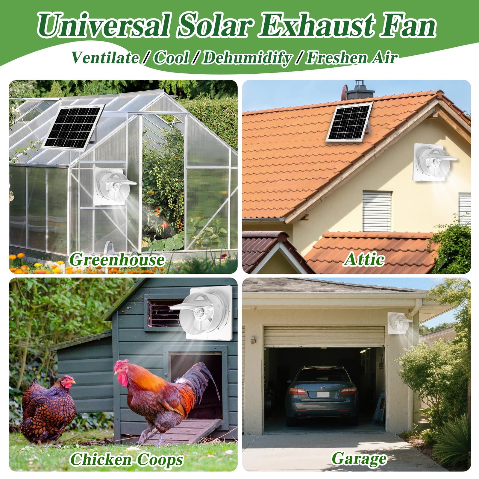 Solar Exhaust Fan, 25W Solar Panel + 8" Ventilation Vent Fan, with Power Adap...