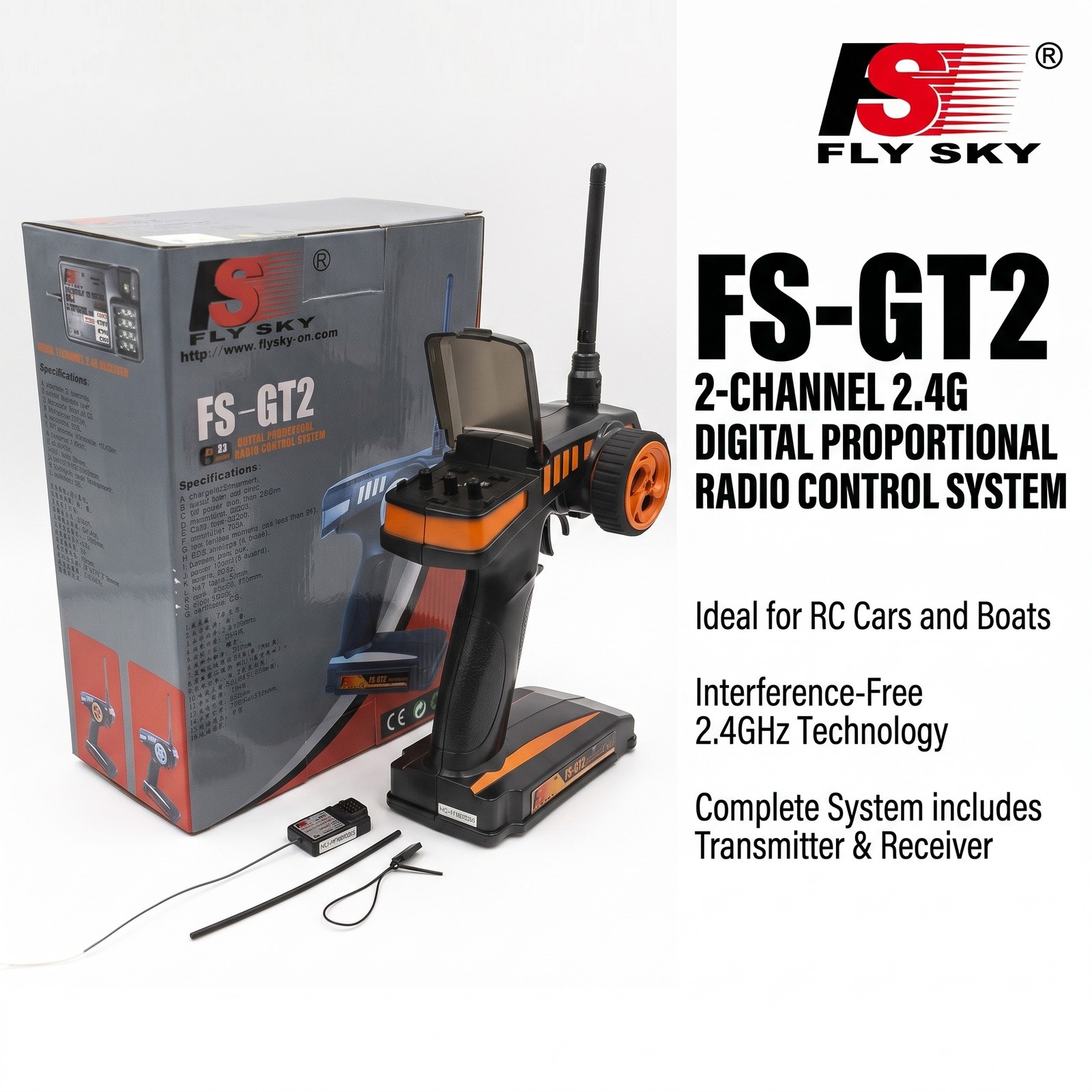 Flysky FS-GT2 RC Transmitter FS-GR3E Receiver 2.4GHz Radio Controller for RC Car