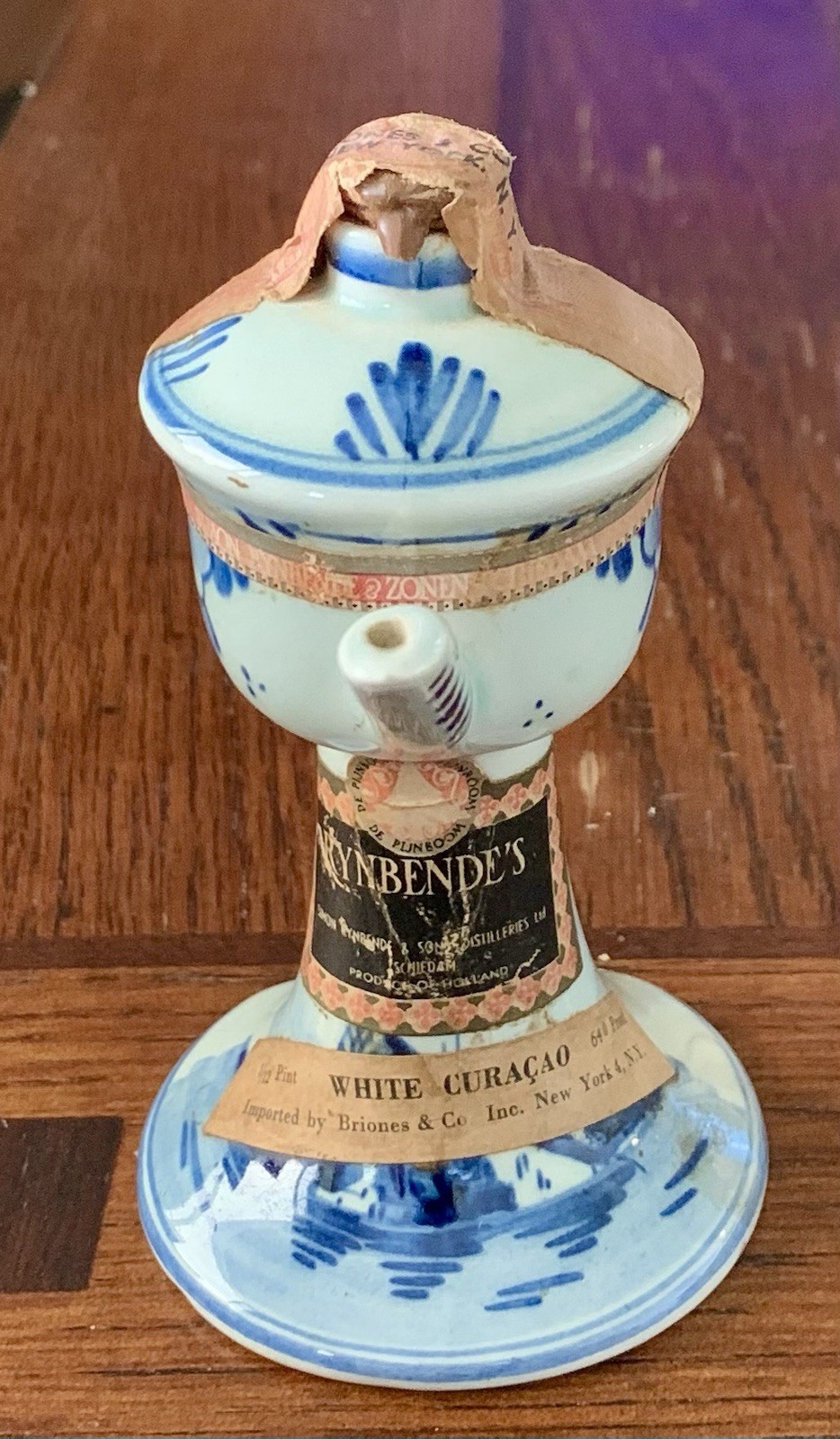 Vintage Delfts White Curacao Liqueur Bottle Rynbende's Holland