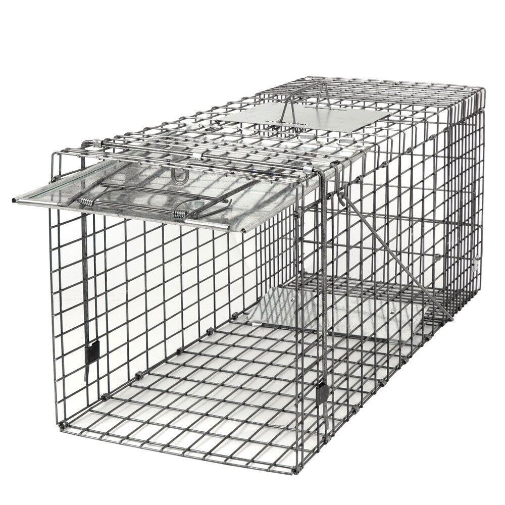 2PCS Humane Catch Release 32" Live Animal Trap for Raccoons Cats w/Iron Door