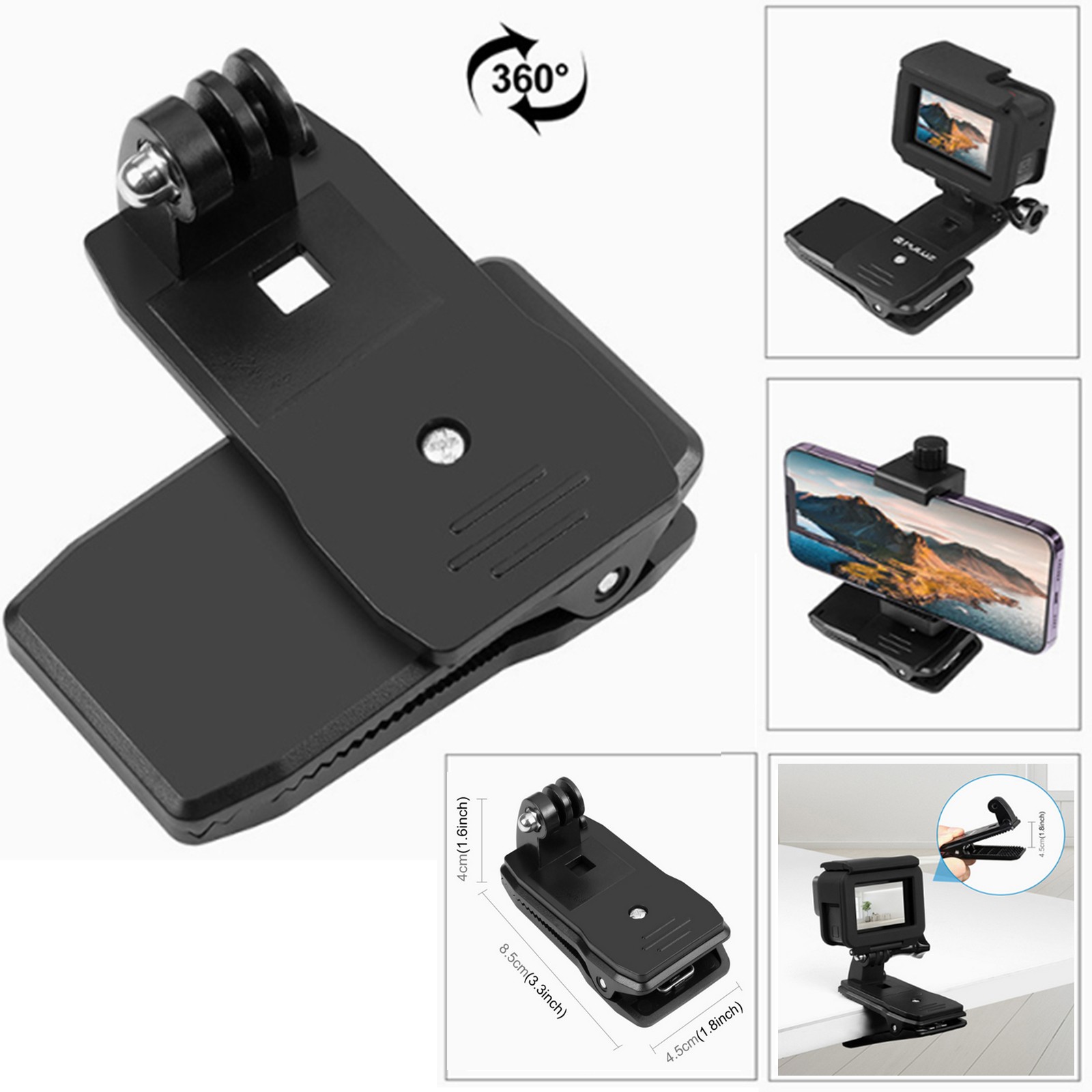 360° Rotating Clamp Backpack Clip Bag Clip Hat Clip for DJI Yi Camera Cell Phone
