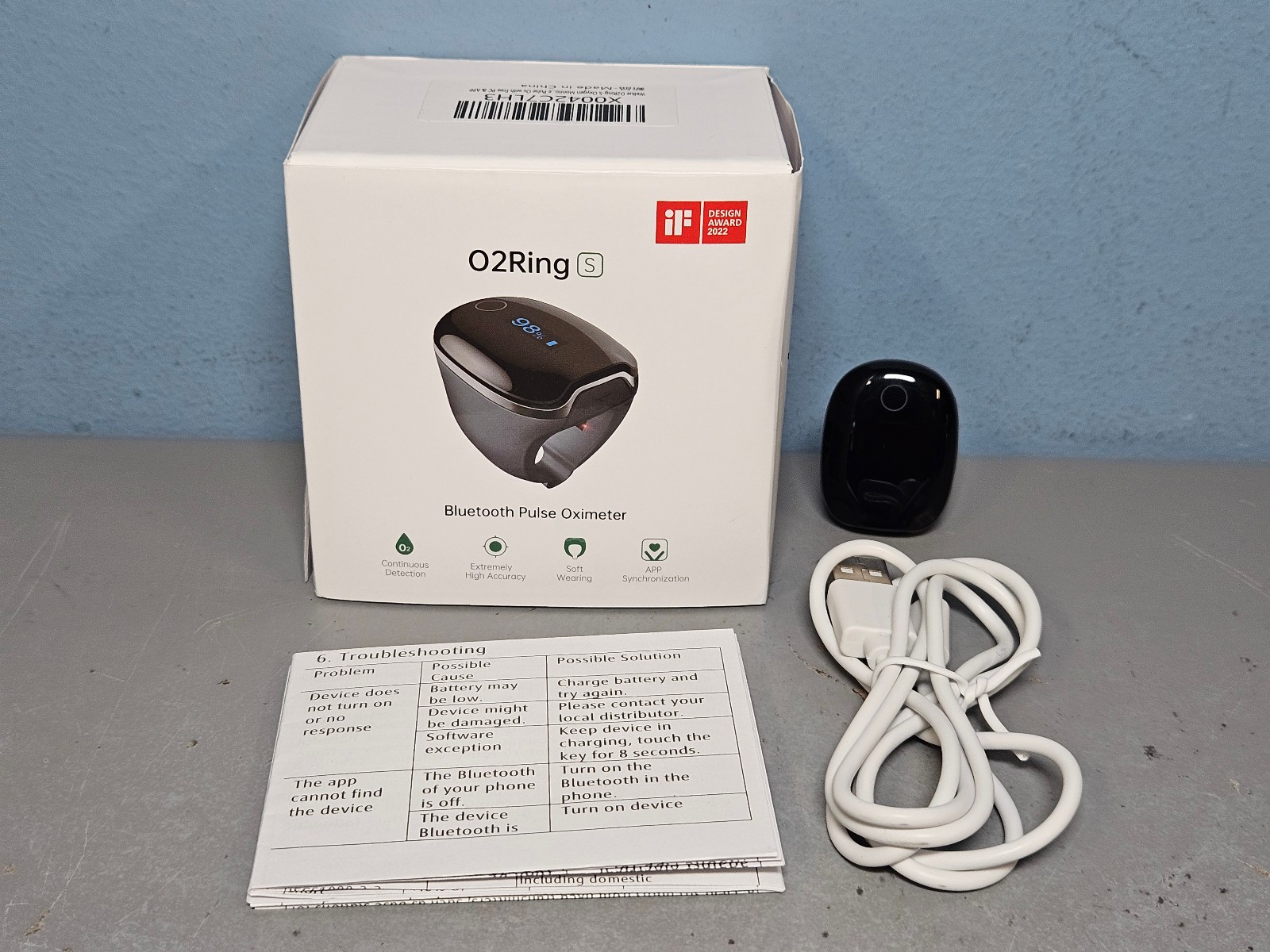 Wellue O2Ring S Bluetooth Pulse Oximeter Extreme Accuracy Soft Wearing - New