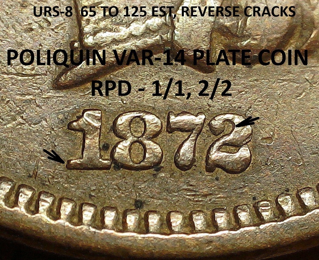 1872 Indian Head Cent - EXTRA FINE REPUNCHED DATE, REV CRACKS, BROKEN D (K763)