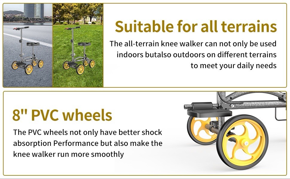 Lightweight Knee Scooter, Foldable & Adjustable Knee Scooter for Adults (Grey)