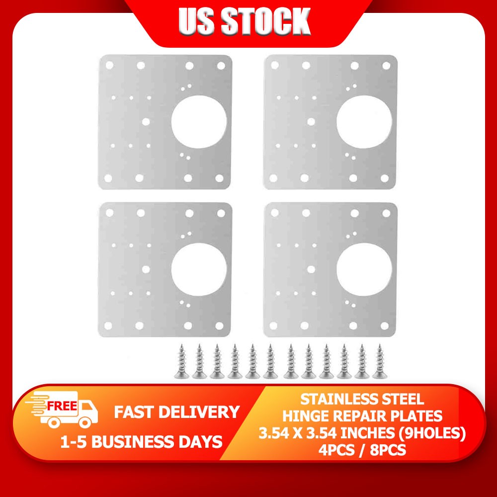 ON SALE 4x/8x Hinge Repair Plate Stainless Steel Bracket Kit 3.54 x 3.54 inches