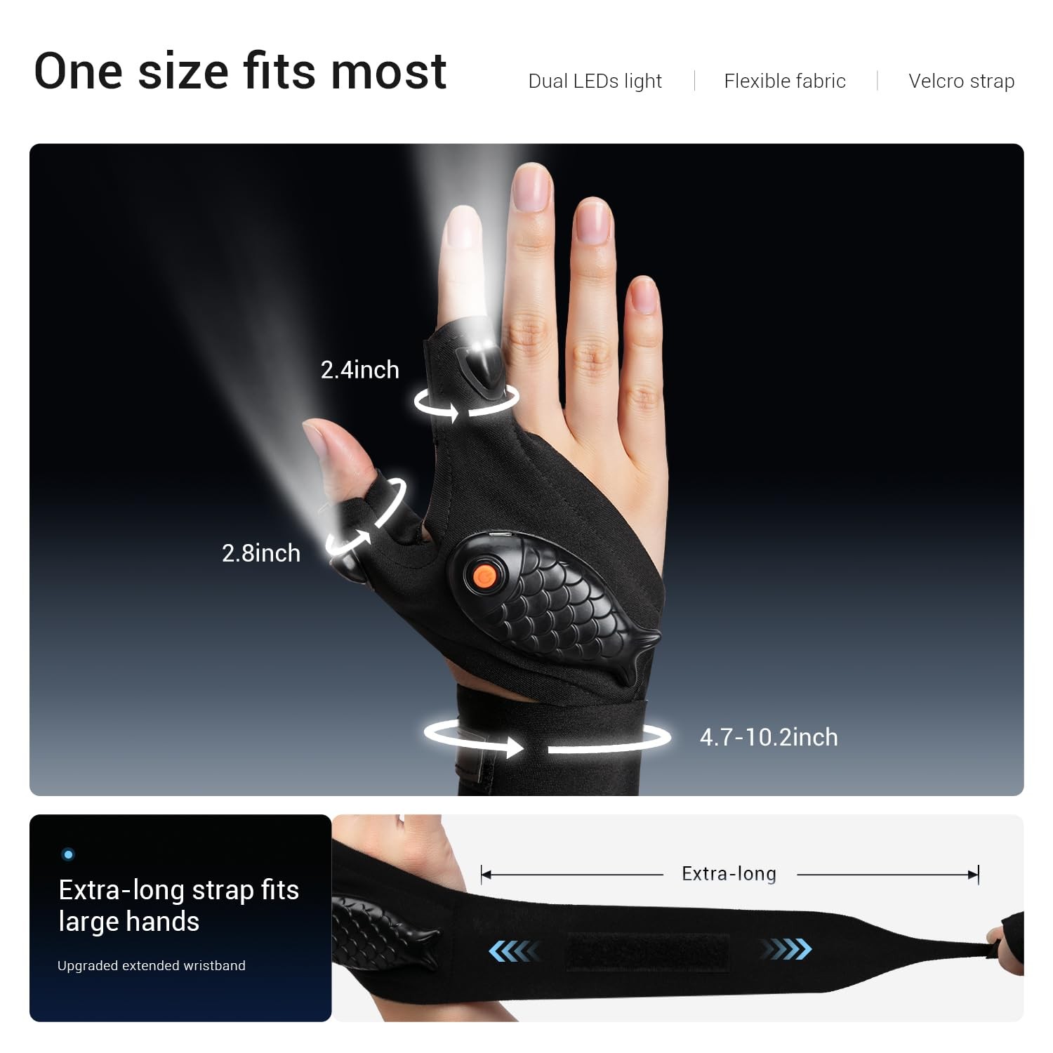 ThxToms Flashlight Gloves Rechargeable, Valentines Day Adjustable, Black