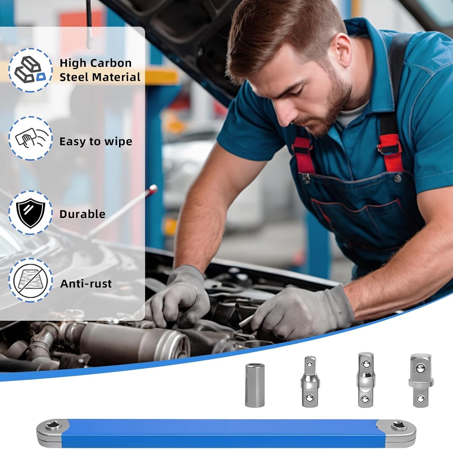 Offset Extension Wrench Set, Impact Ready Socket Wrench Extender Tool with Ve...