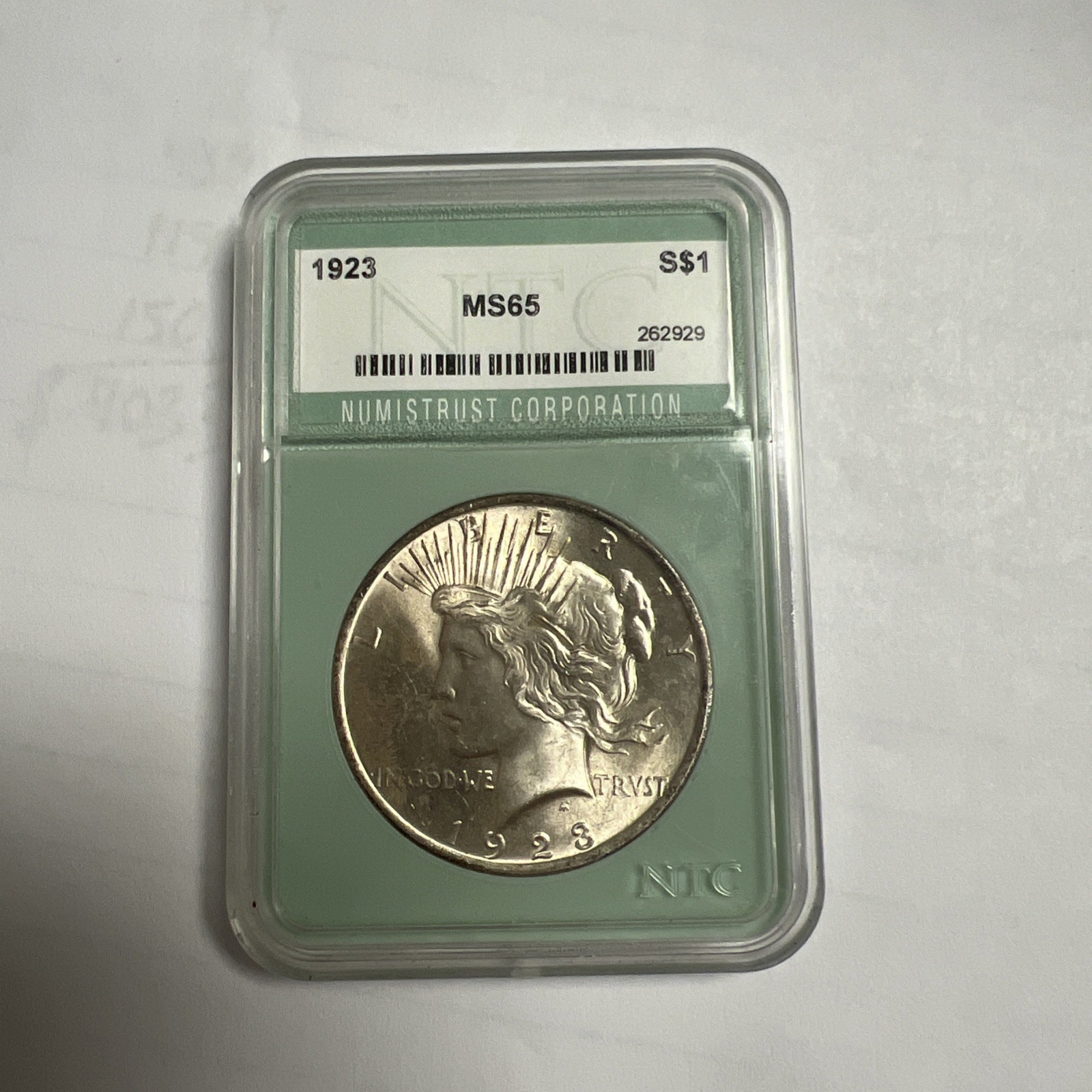1923 Peace Dollar NTC MS65