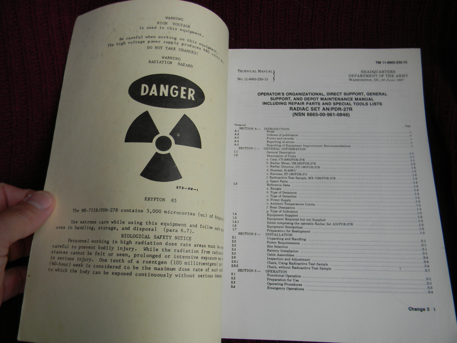 1967 RADIAC SET AN/PDR-27R Technical Manual TM 11-6665-230-15 Repair Parts #212