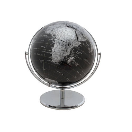 10" 2 Tone Revolving World Globe Table Top Black & Silver Modern Style New