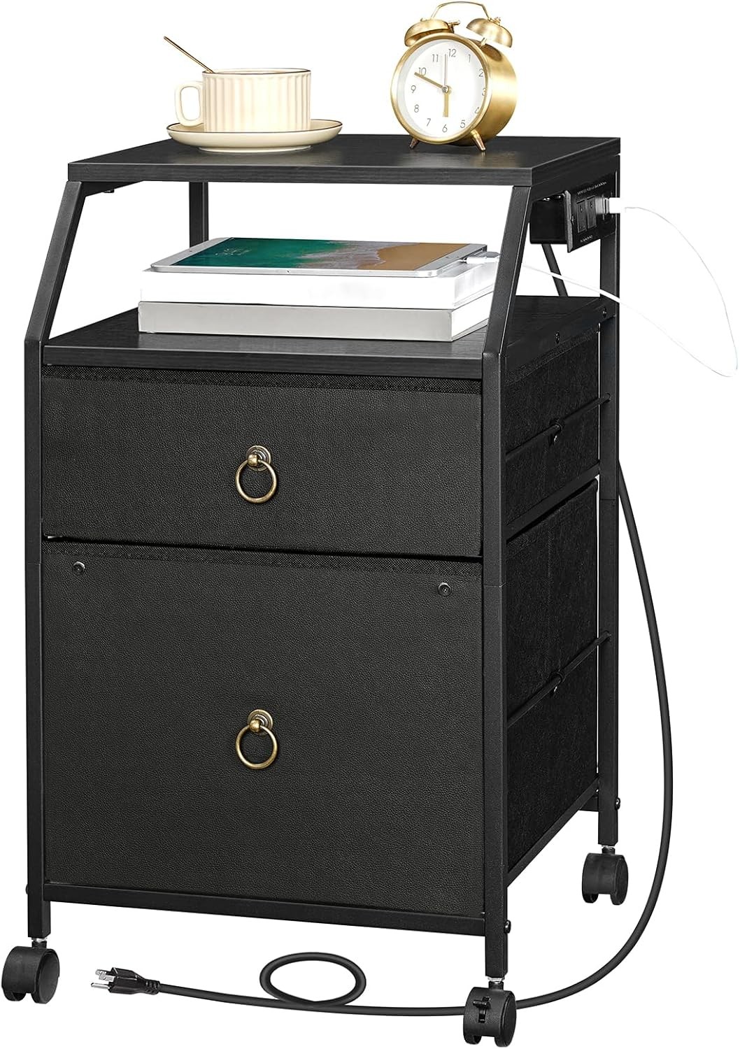 2-Drawer Mobile File Cabinet Filing Cabinet W/ Charging Station Rolling Printer