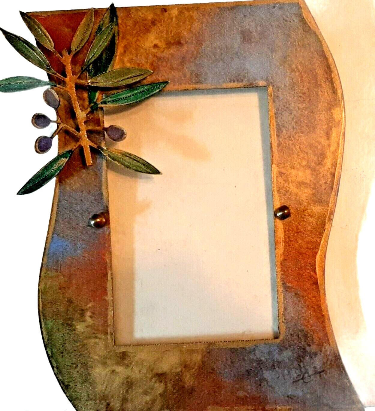 4x6 Photo Frame 3D Brass Mixed Metal Olive Branch Handmade
