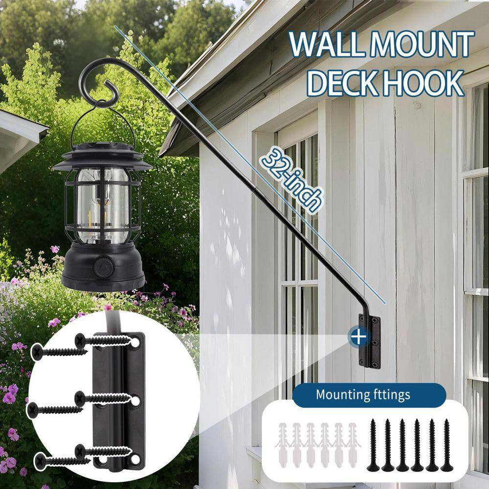 32 In. Metal Shepherds Hooks for Outdoor, Heavy Duty Deck Hook Wall Mounted, 1 P