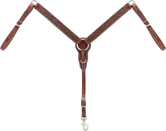 Western Breast Collar for Horse Riding-Flower Tooling-Premium Leather Quality.