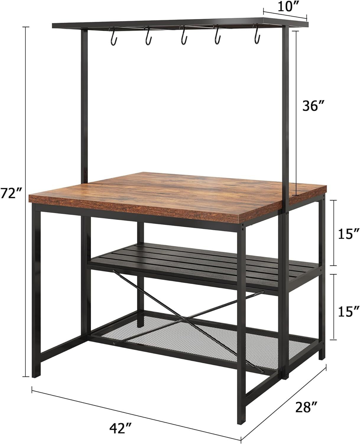 42"/47" Kitchen Island Bakers Rack Multi-Functional Kitchen Island with Storage