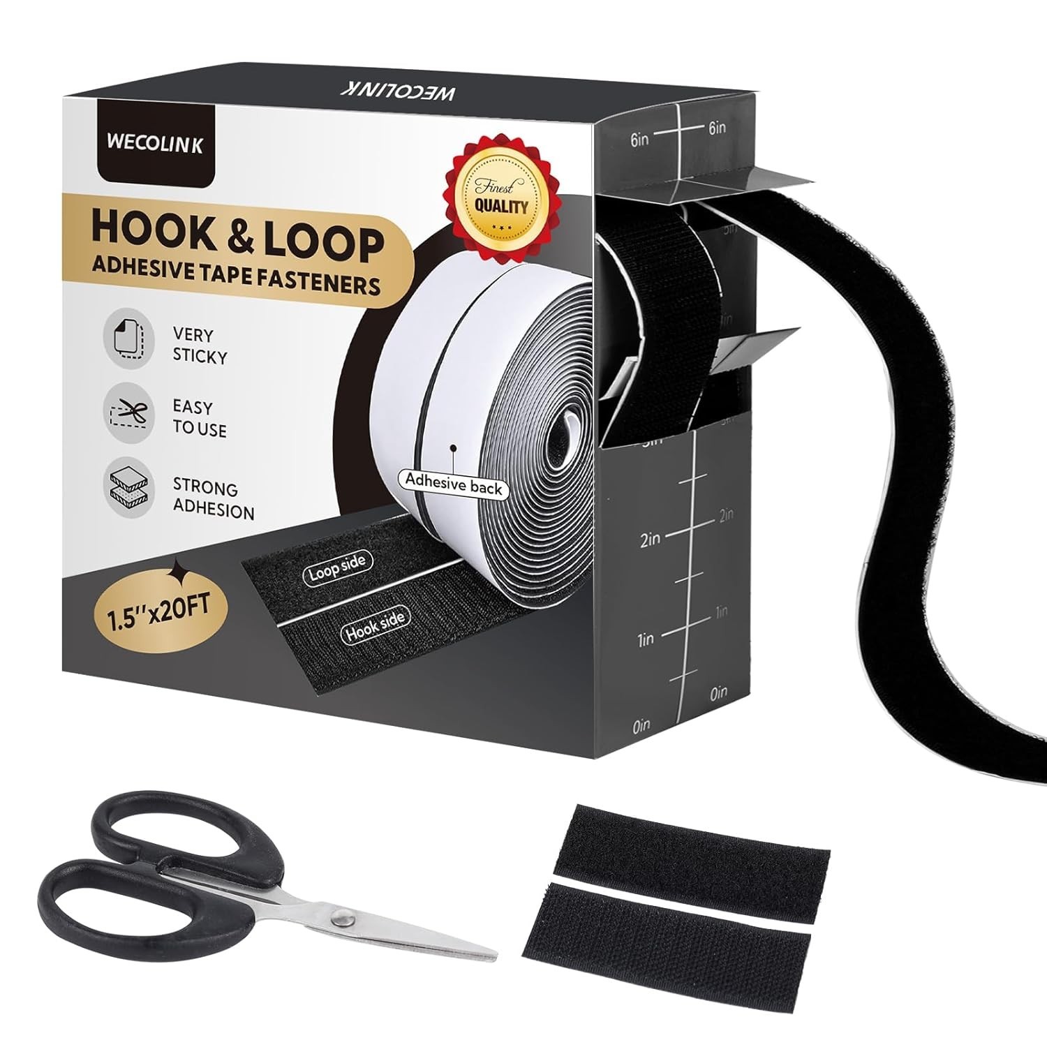 20Ft X 1.5 Inch Hook and Loop Tape Strips with Adhesive, Heavy Duty Sticky Back
