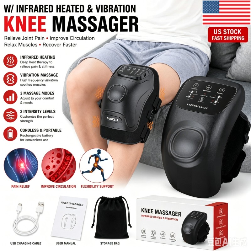 Wireless Knee Massager with Heat Vibration Massage LED Screen Infared Therapy