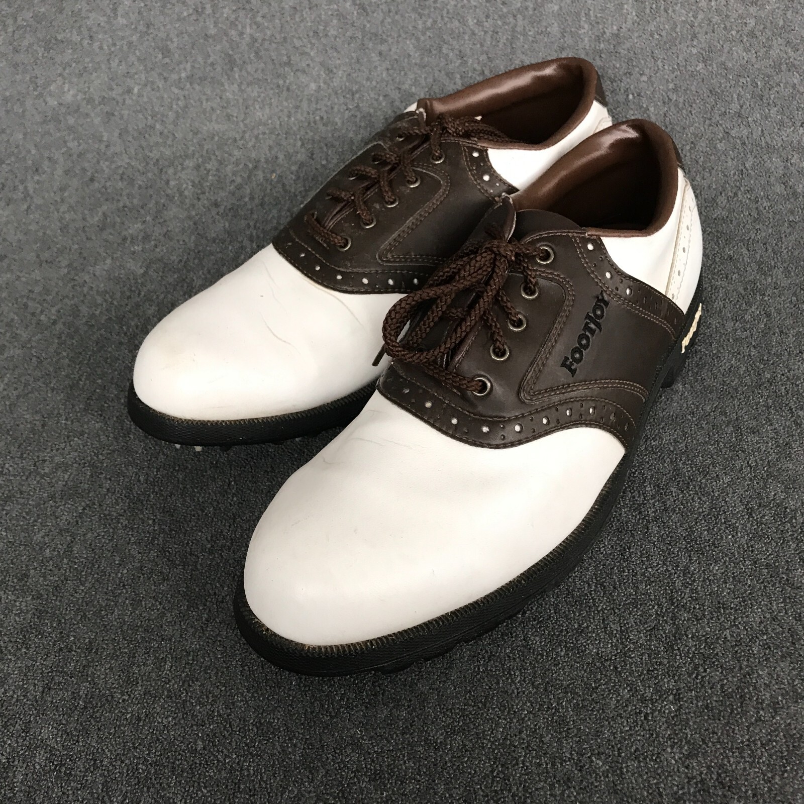 Men's Sz 9 Footjoy FJ Greenjoys 45581 Saddle Style Soft Spikes Golf Shoes Cleats