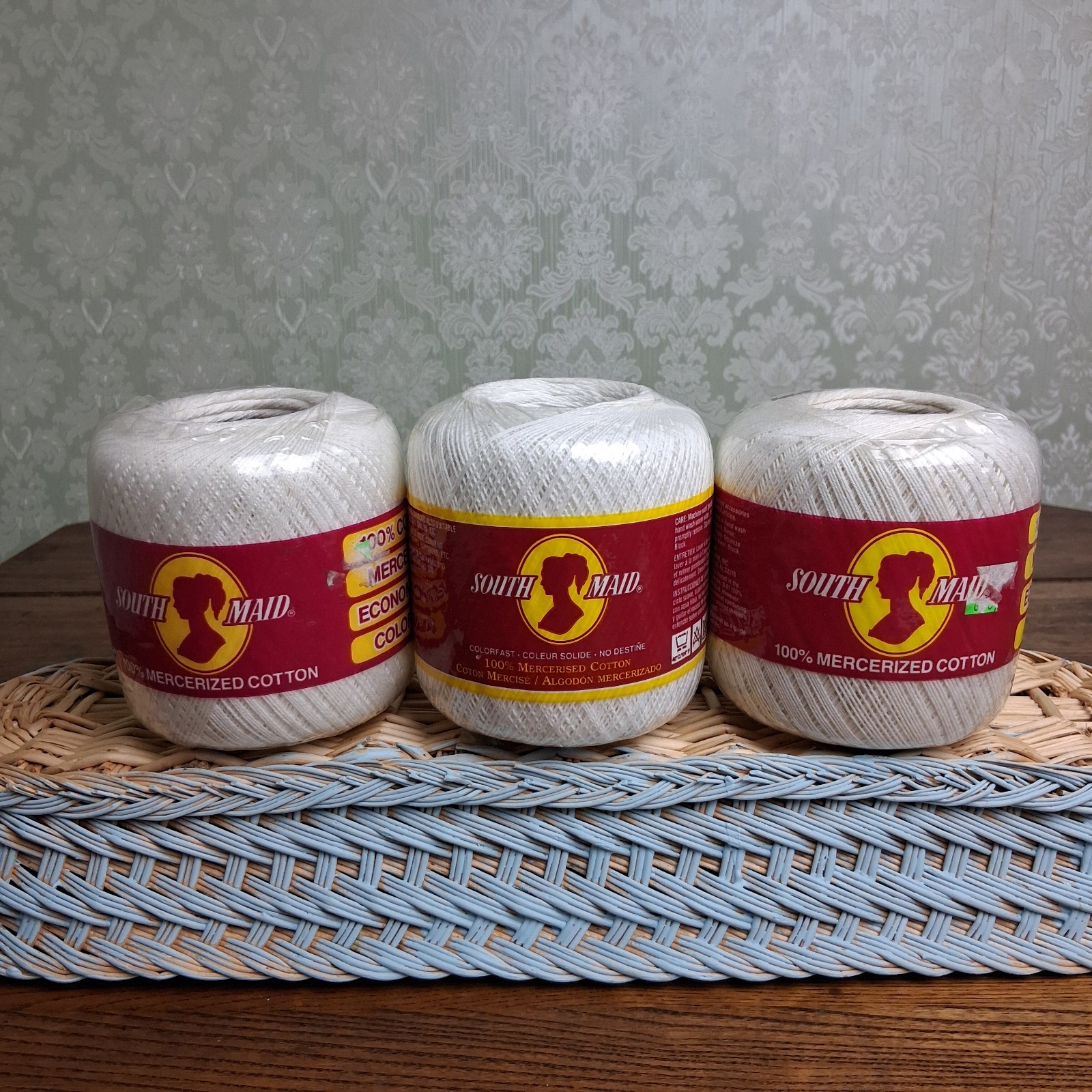 3 South Maid Mercerized Cotton Crochet Thread Balls White 400 Yds Each-D-54