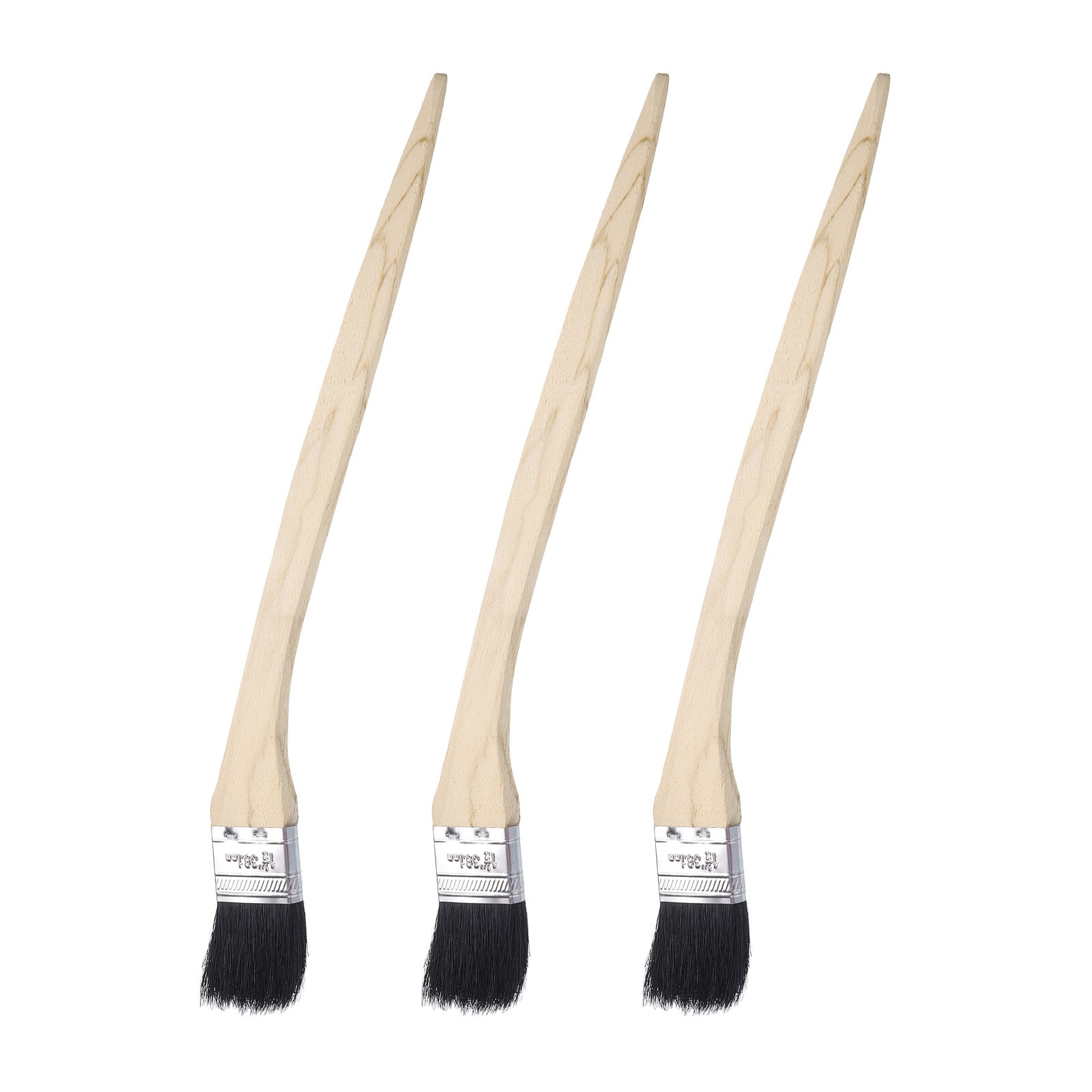 3pcs Bent Radiator Paint Brush 1.5" Width Long Wood Handle Paint Bristle Brushes