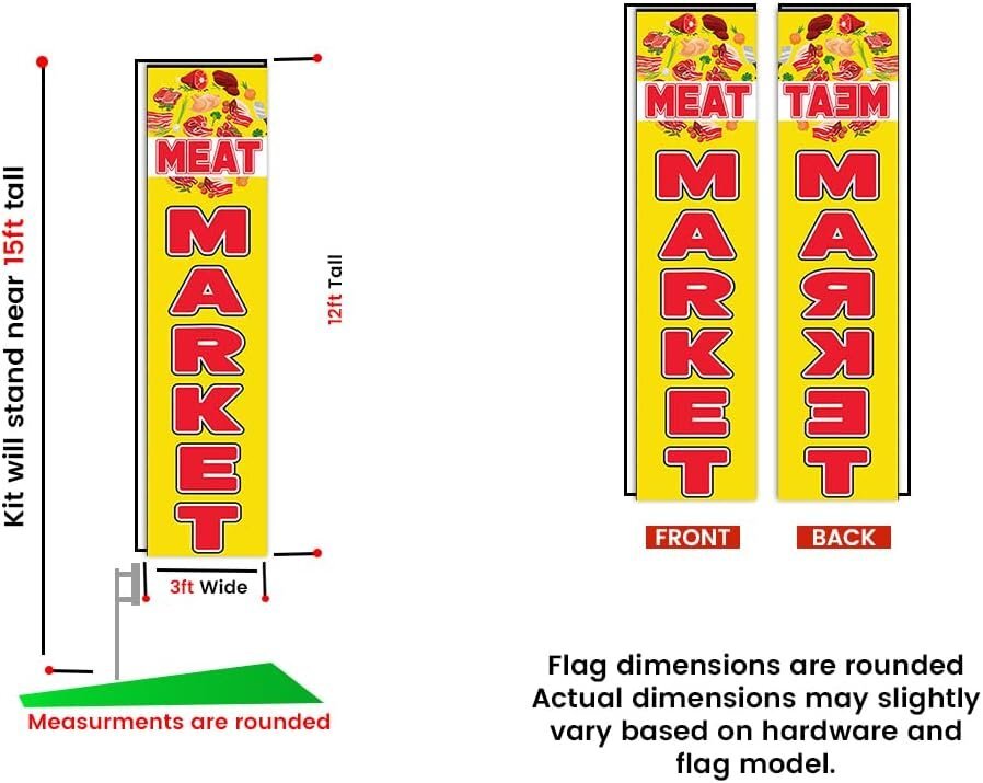 Meat Market Advertising Rectangle Feather Banner Swooper Flag Sign with Flag...