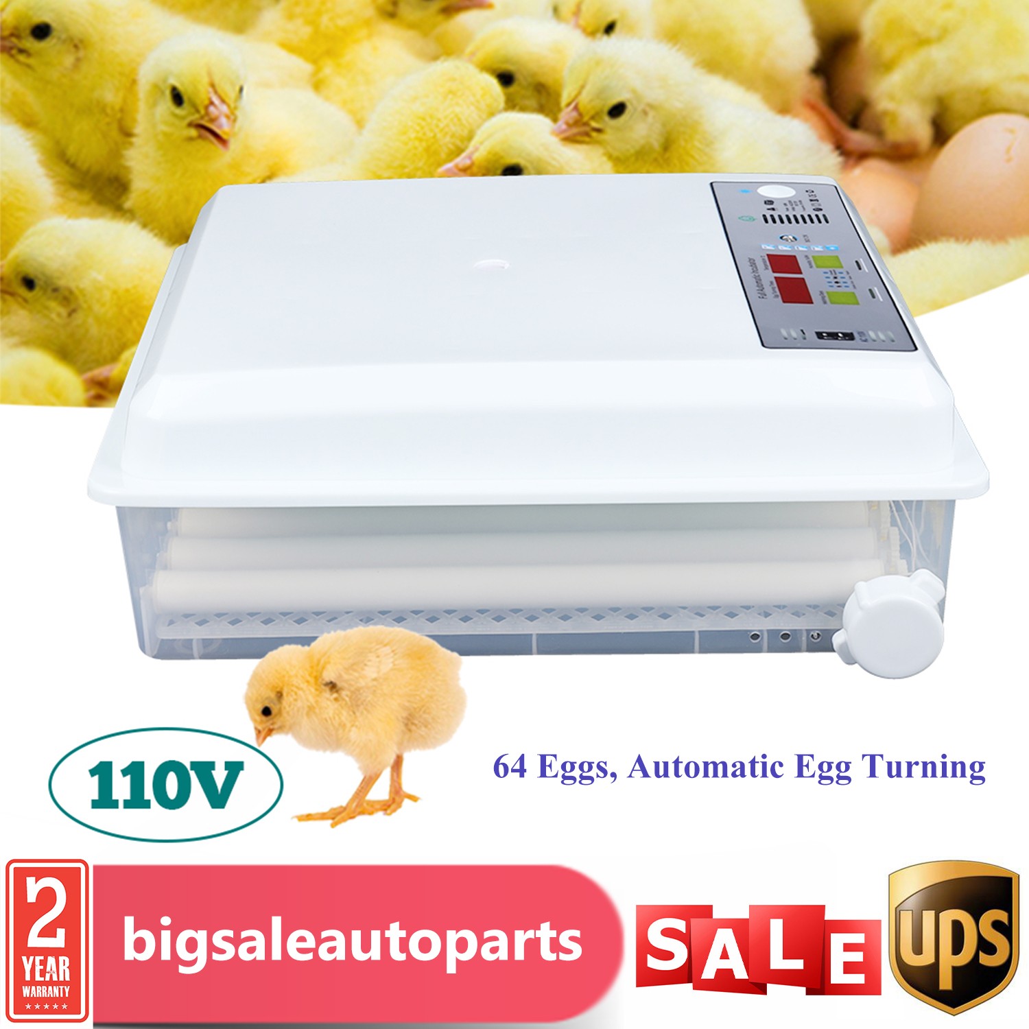 64 Eggs Incubator Digital Automatic Turning Hatcher Chicken Farm Hatching Eggs