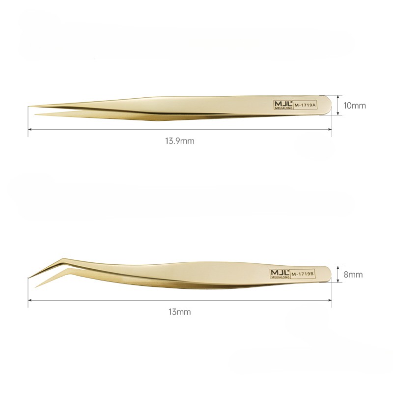 MJL High Precision Stainless Steel Tweezers Curved/Straight Tip Combo Set